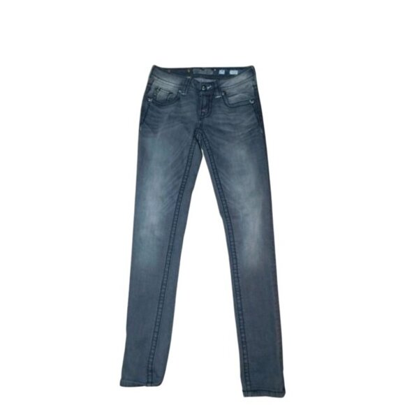 Miss Me Size 25 Skinny Gray Bling STRETCH Designer Denim Jeans - Picture 1 of 2